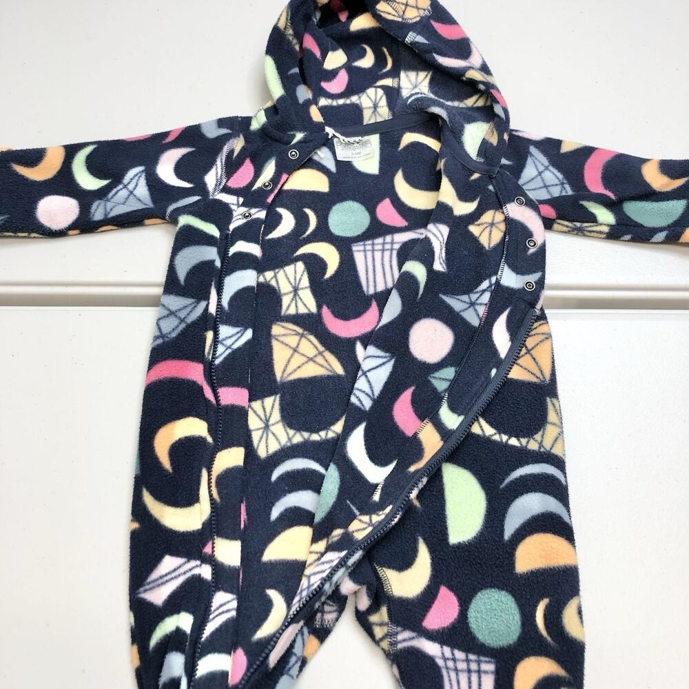 PATAGONIA Infant Micro D Fleece Bunting Suit 3-6M Crescent Moons Mirage Navy - Picture 7 of 12